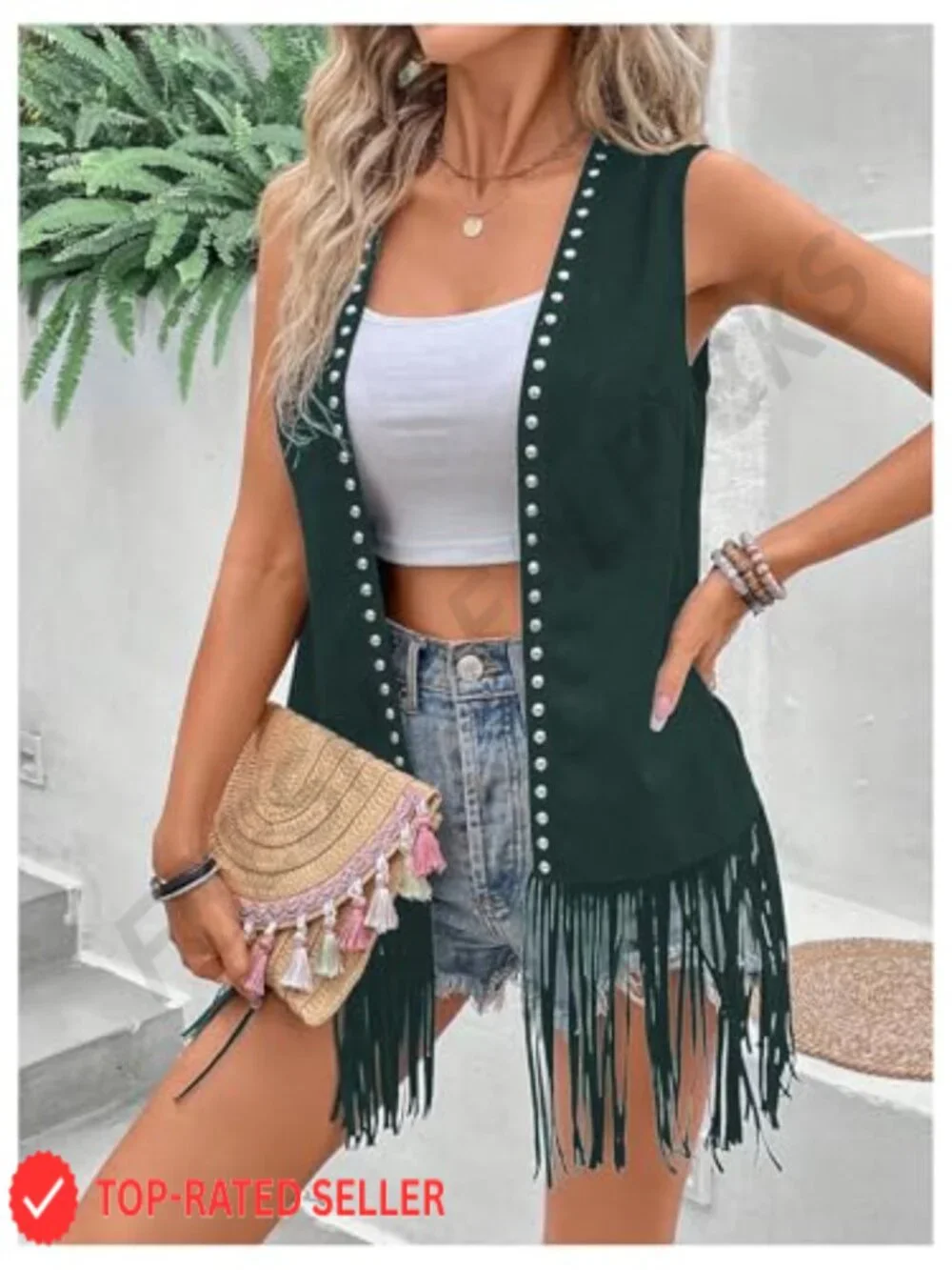 Fringe Vest Cardigan Sleeveless Studded Jacket Hippie 70s Tassel